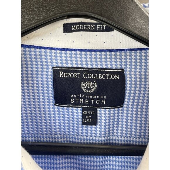 Report Collection Performance Stretch modern‎ Fit Shirt Men’s 18”34/35Blue Check - Picture 2 of 16